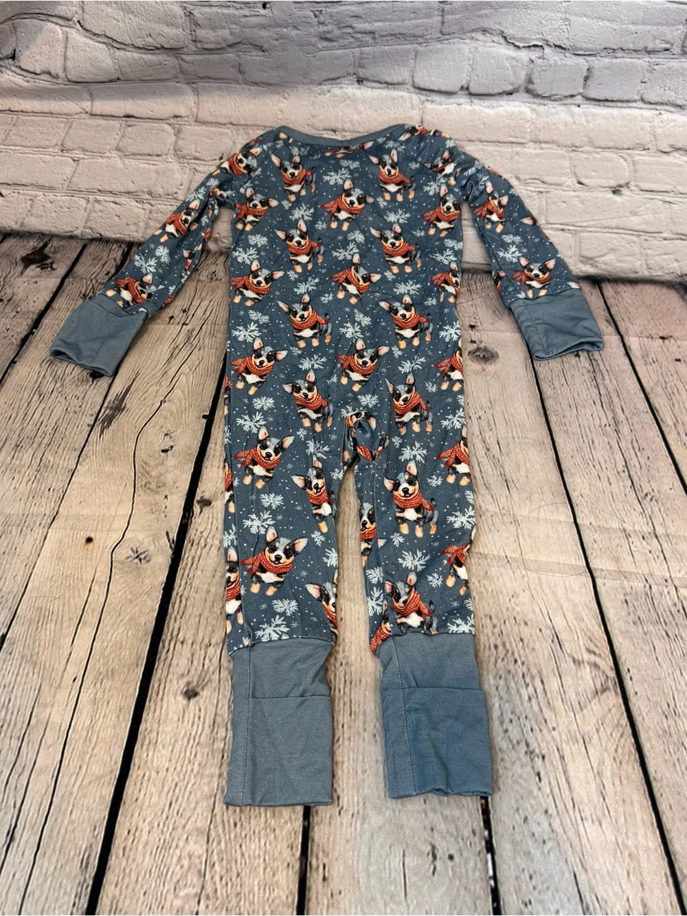 Little One Shop Winter Dog Pattern Bamboo Zippie Romper